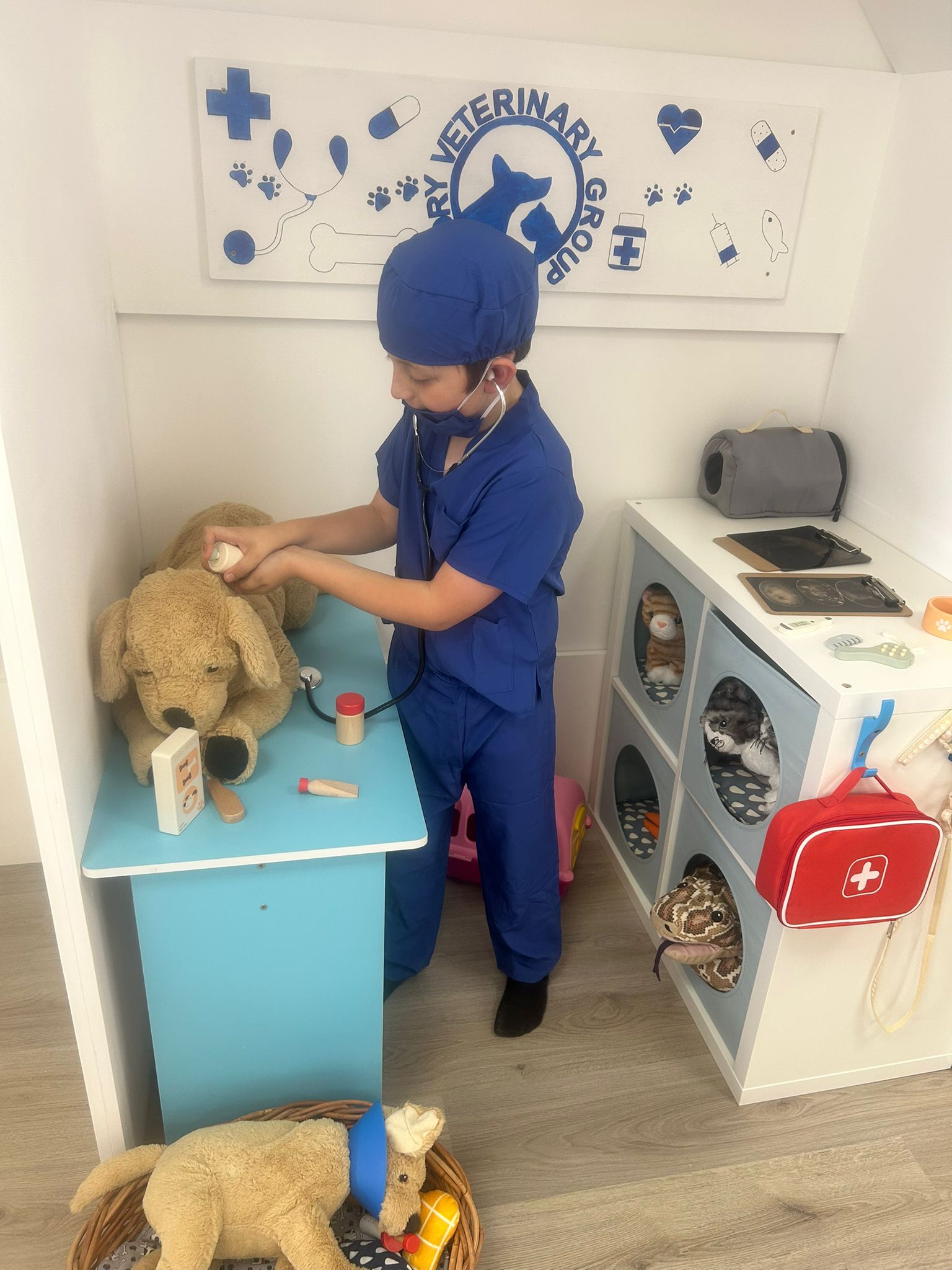 A child playing in the Priory Vets setting